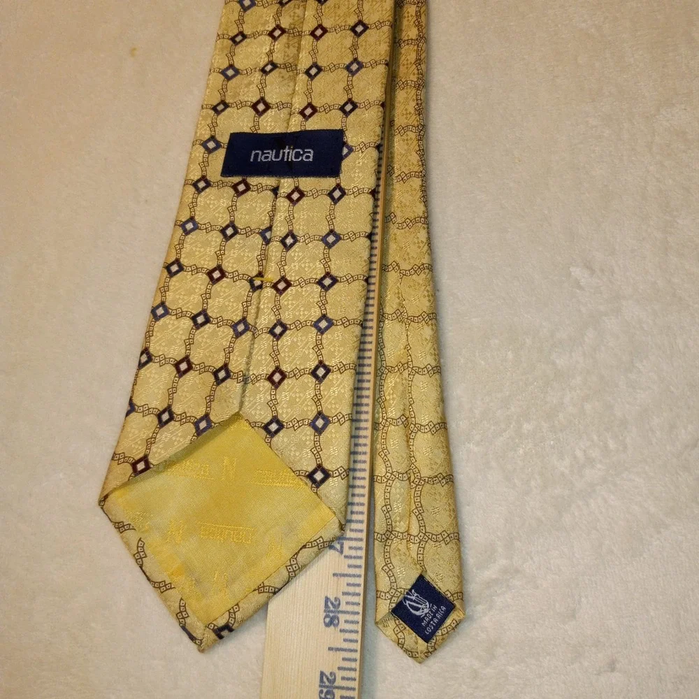 Nautica Silk Tie , Gold with Yellow & burgandy Geometric Men's Necktie